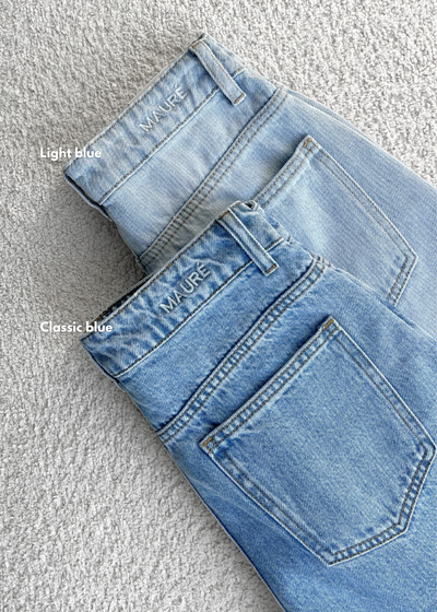 Jeans med hög midja och extra vida ben, klassiskt blå (lång)