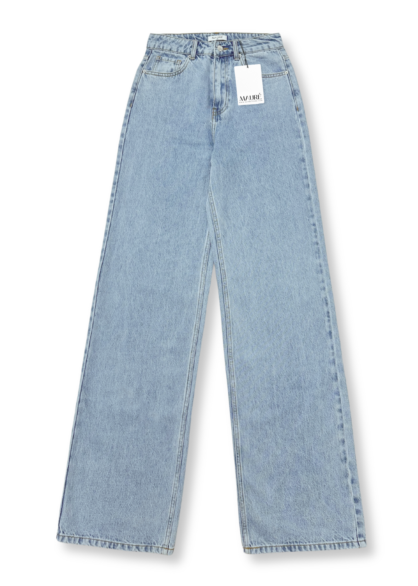Jeans med hög midja och extra vida ben, klassiskt blå (lång)